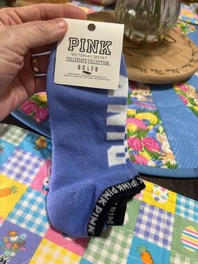 New PINK Victoria's Secret Collegiate Blue Crew Socks